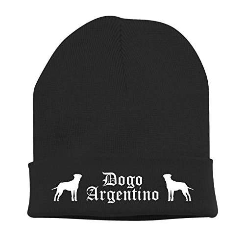 siviwonder Strickmütze Bad - DOGO Argentino argentinische Dogge - Stickerei ALTDEUTSCH Hund Winter Mütze Wintermütze Beanie Mütze schwarz-weiß von siviwonder