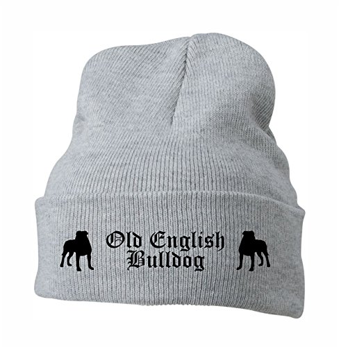 siviwonder Strickmütze Bad - Old English Bulldog OEB Olde English Bulldogge USA - Stickerei ALTDEUTSCH Hund Winter Mütze Wintermütze Beanie Mütze hellgrau-schwarz von siviwonder