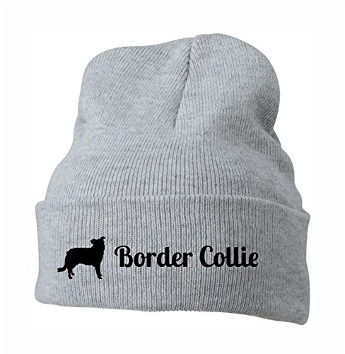 siviwonder Strickmütze - Border Collie Hütehund - Stickerei Hund Winter Mütze Wintermütze Beanie Mütze hellgrau-schwarz von siviwonder