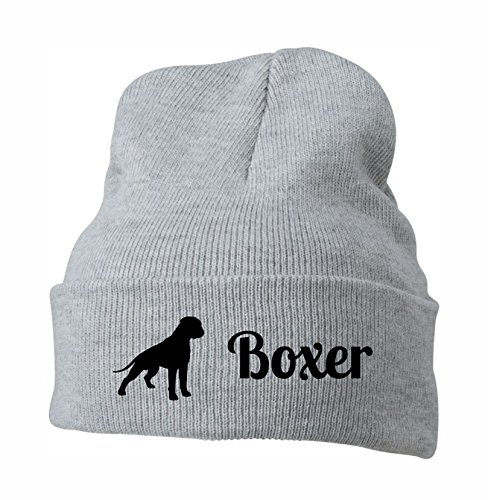 siviwonder Strickmütze - Boxer Deutscher Diensthunderasse - Stickerei Hund Winter Mütze Wintermütze Beanie Mütze hellgrau-schwarz von siviwonder