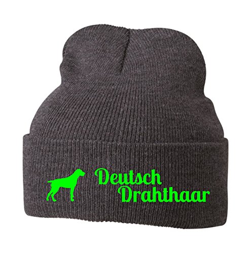 siviwonder Strickmütze - DEUTSCH DRAHTHAAR Jagdhund Jäger - Stickerei Hund Winter Mütze Wintermütze Beanie Mütze Grey Melange-neongrün von siviwonder