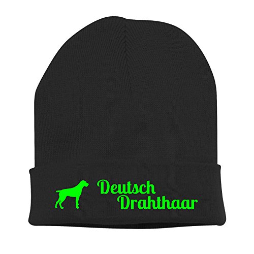 siviwonder Strickmütze - DEUTSCH DRAHTHAAR Jagdhund Jäger - Stickerei Hund Winter Mütze Wintermütze Beanie Mütze schwarz-neongrün von siviwonder