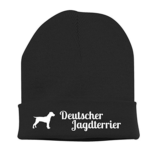siviwonder Strickmütze - Deutscher Jagdterrier Terrier Jagdhund Jäger - Stickerei Hund Winter Mütze Wintermütze Beanie Mütze schwarz-weiß von siviwonder