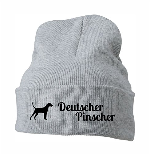siviwonder Strickmütze - Deutscher Pinscher deutsche Hunderasse - Stickerei Hund Winter Mütze Wintermütze Beanie Mütze hellgrau-schwarz von siviwonder