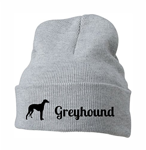 siviwonder Strickmütze - Greyhound Windhund Hunderasse aus Großbritannien schnell - Stickerei Hund Winter Mütze Wintermütze Beanie Mütze hellgrau-schwarz von siviwonder