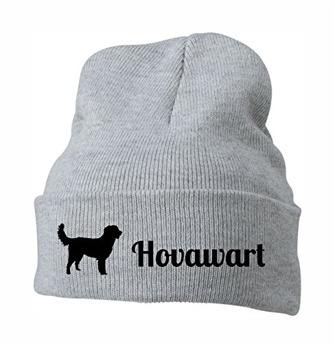siviwonder Strickmütze - Hovawart Hund Gebrauchshund Hovawarte Motiv - Stickerei Hund Winter Mütze Wintermütze Beanie Mütze hellgrau-schwarz von siviwonder
