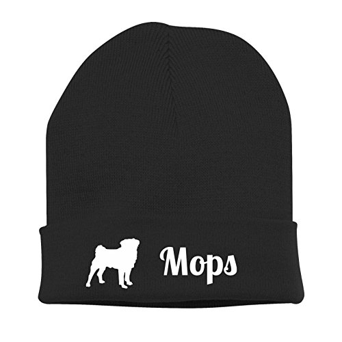 siviwonder Strickmütze - MOPS Mopsmotiv Motiv Druck Hunde Pug Hund Möpse - Stickerei Hund Winter Mütze Wintermütze Beanie Mütze schwarz-weiß von siviwonder