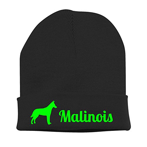 siviwonder Strickmütze - Malinois belgischer Schäferhund Belgian Schutzhund Polizei - Stickerei Hund Winter Mütze Wintermütze Beanie Mütze schwarz-neongrün von siviwonder