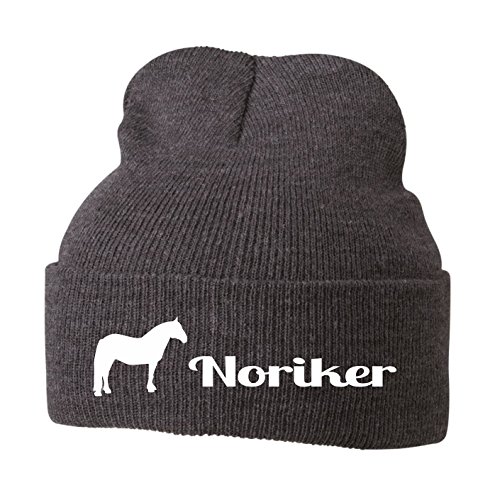 siviwonder Strickmütze Pferde - NORIKER Reitpferd Kutschpferd - Stickerei Pferd Winter Mütze Wintermütze Beanie Mütze Grey Melange-weiß von siviwonder