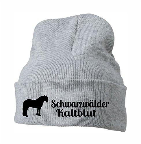 siviwonder Strickmütze Pferde - SCHWARZWÄLDER KALTBLUT Zug und Fahrpferd Arbeitspferd Freizeitreitpferd - Stickerei Pferd Winter Mütze Wintermütze Beanie Mütze hellgrau-schwarz von siviwonder