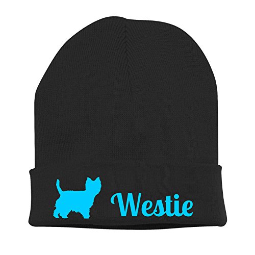 siviwonder Strickmütze - Westie West Highland White Terrier Cesar - Stickerei Hund Winter Mütze Wintermütze Beanie Mütze schwarz-türkis von siviwonder