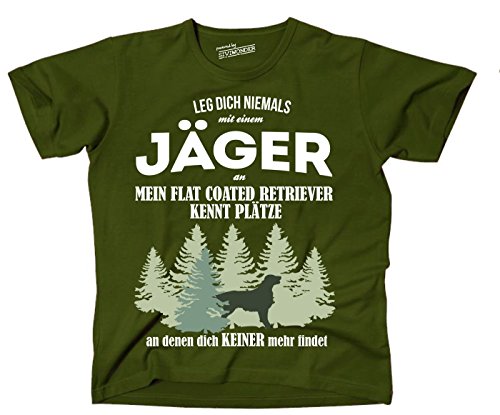 siviwonder Unisex T-Shirt JÄGER Flat Coated Retriever Hund kennt Plätze niemand findet Olive XL von siviwonder