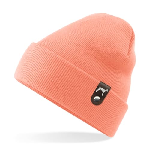 siviwonder Whippet Windhund Mütze Patch edel Leder Gassi Beanie Strickmütze Warm Herren Damen Farbe Apricot von siviwonder