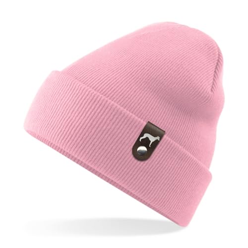 siviwonder Whippet Windhund Mütze Patch edel Leder Gassi Beanie Strickmütze Warm Herren Damen Farbe Rosa von siviwonder