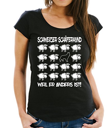 siviwonder Women T-Shirt Black Sheep - Schweizer SCHÄFERHUND weisser - Hunde Fun Schaf schwarz XL - 40 von siviwonder