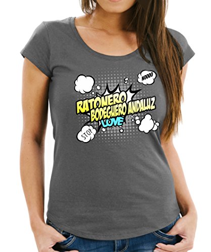 siviwonder Women T-Shirt - Ratonero Bodeguero Andaluz Hund Hunde Motiv Druck Maus Mouse Hunting - Comic Cartoon Fun Dark Grey XXL - 42 von siviwonder