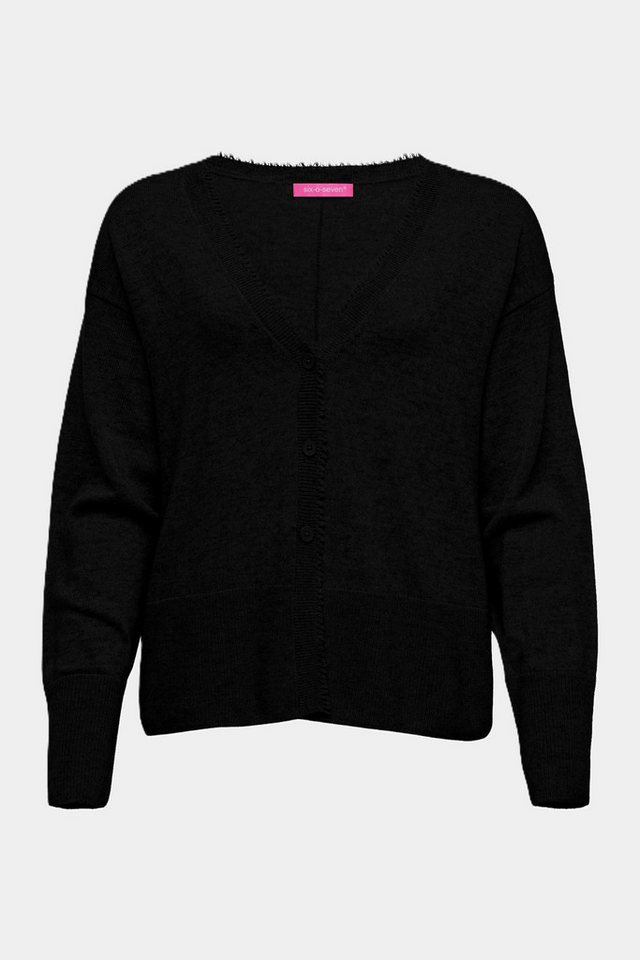 six-o-seven Strickjacke Six-o-Seven Strickjacke mit Fransen - BLACK von six-o-seven