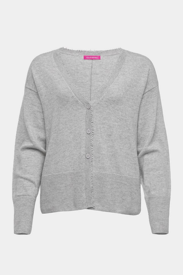 six-o-seven Strickjacke Six-o-Seven Strickjacke mit Fransen - LIGHT GREY von six-o-seven