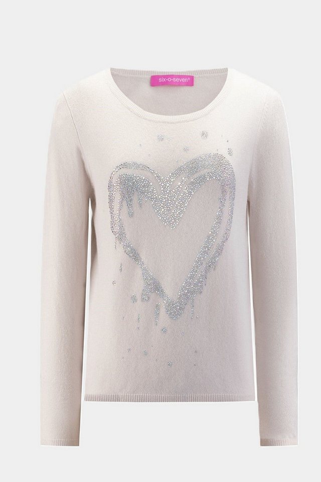 six-o-seven Strickpullover Six-o-Seven Wollpullover mit Herz Print in KITT von six-o-seven