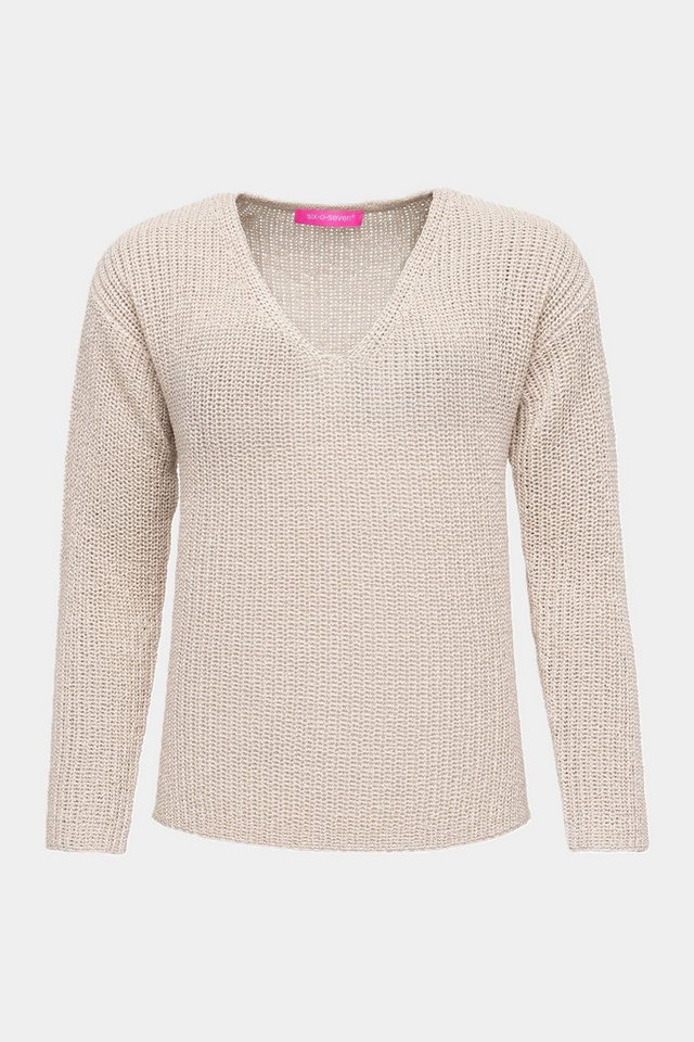 six-o-seven Strickpullover Six-o-Seven Baumwoll-Strickpullover mit V-Ausschnitt und versetzten von six-o-seven