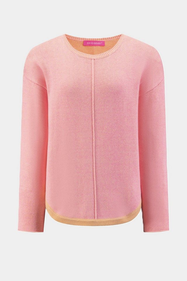 six-o-seven Strickpullover Six-o-Seven Strickpullover Rundhals mit Kontrast und Strass Motiv in von six-o-seven
