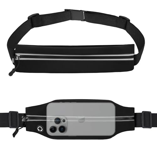 Schlanker Laufgürtel für Damen und Herren, Gürteltasche, Handyhalterung, Tasche, reflektierende Reißverschlusstasche, Workout, Radfahren, Fitness, Schwarz, Laufsport Schlanker Laufgürtel für Damen und Herren, Gürteltasche, Handyhalterung, Tasche, reflektierende Reißverschlusstasche, Workout, Radfahren, Fitness, Schwarz, Laufsport von sixco