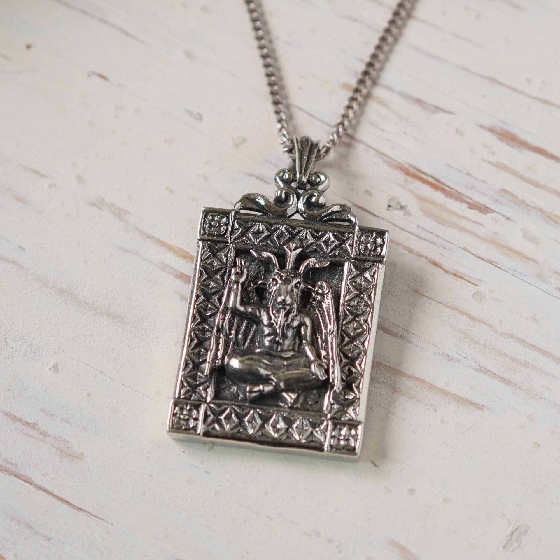 Baphomet Anhänger Halskette Für Männer Aus Sterling Silber 925 Satan Pentagramm von sixga