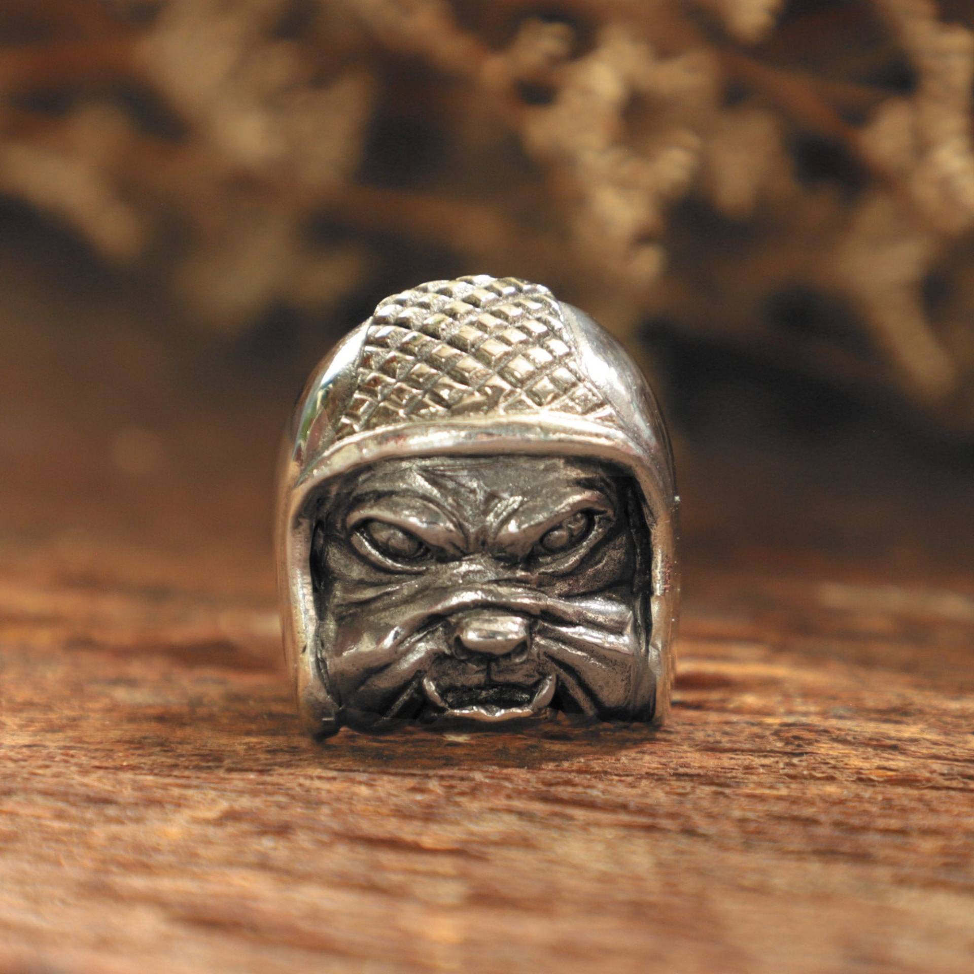 Bulldogge Hundehelm Ring Für Männer Aus Sterling Silber 925 Biker Style von sixga
