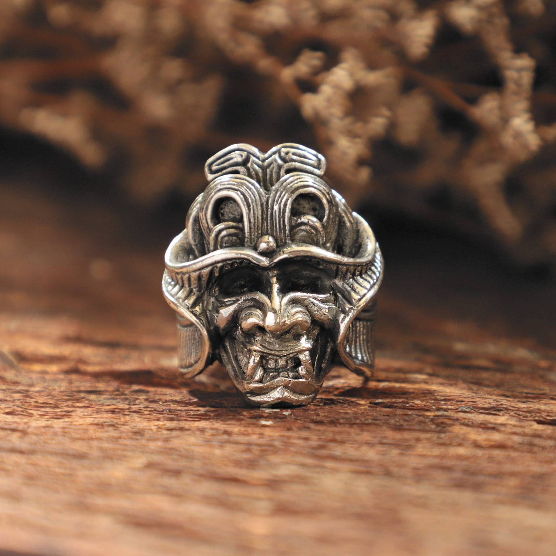 Geisha Hannya Maske Ring Für Männer Aus Sterling Silber 925 Biker Style von sixga