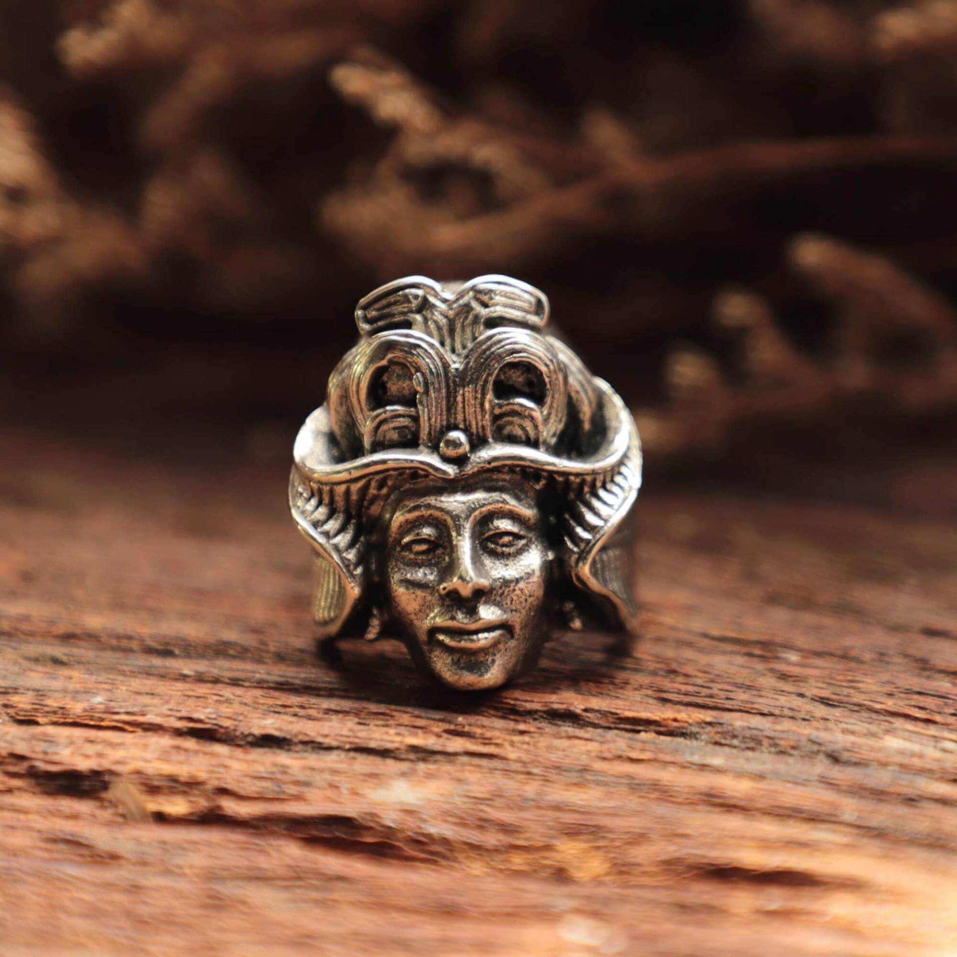 Geisha Samurai Mask Ring Für Männer Aus Sterling Silber 925 Biker Style von sixga