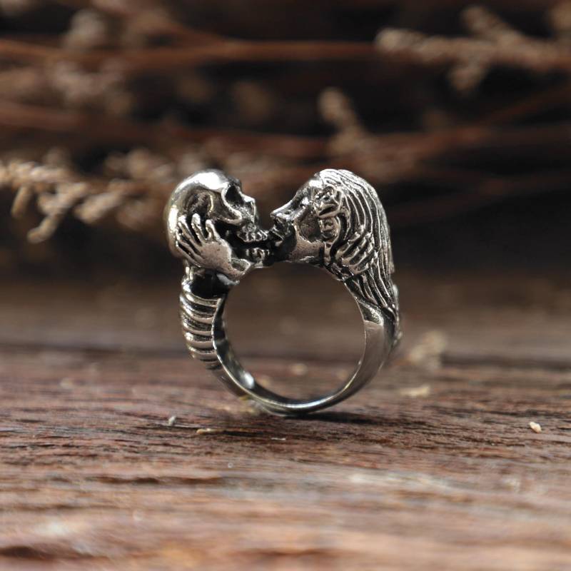 Kuss Des Todes Totenkopf Ring Für Männer Aus Sterling Silber 925 Biker Style von sixga