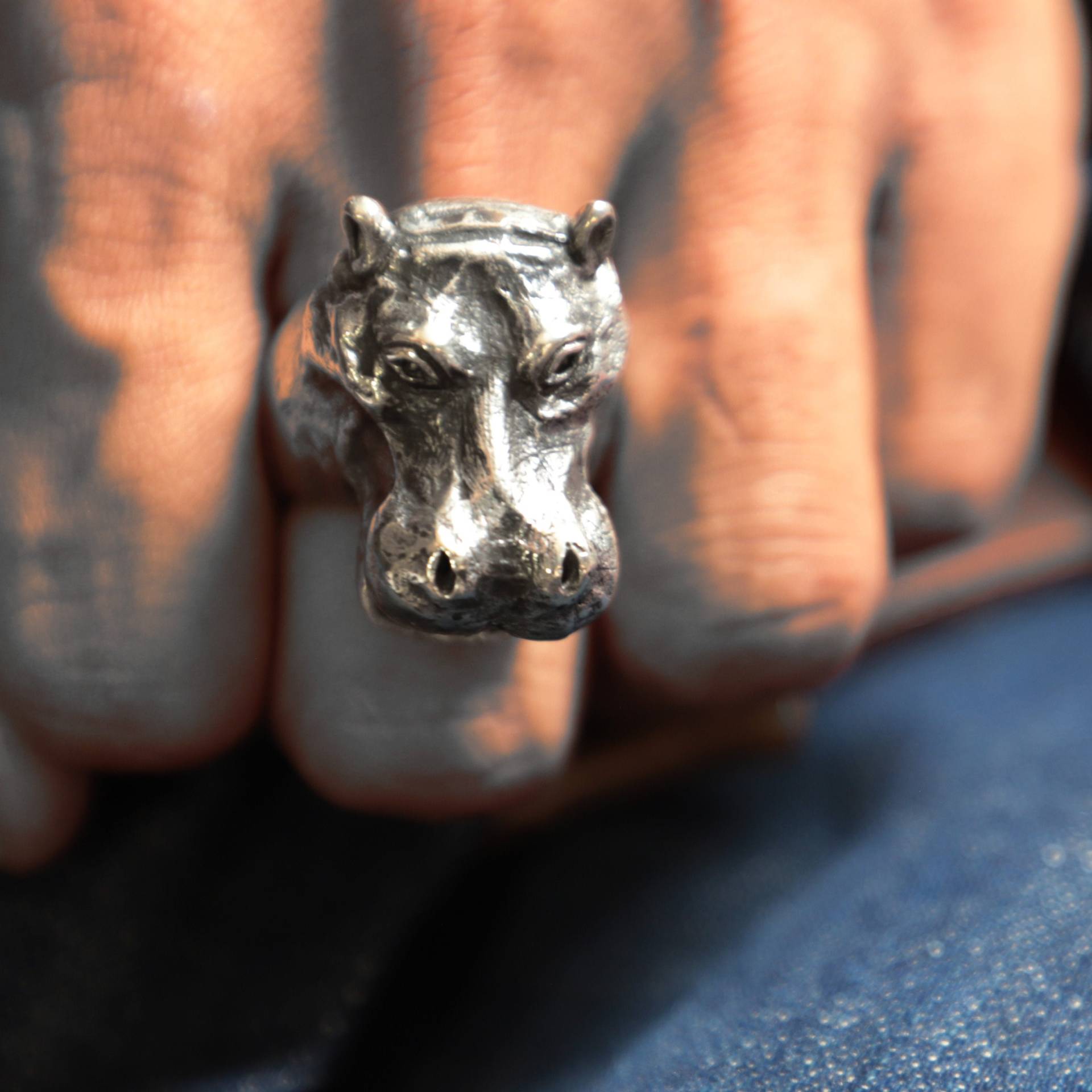 Nilpferd Ring Für Männer Aus Sterling Silber 925 Biker Style von sixga