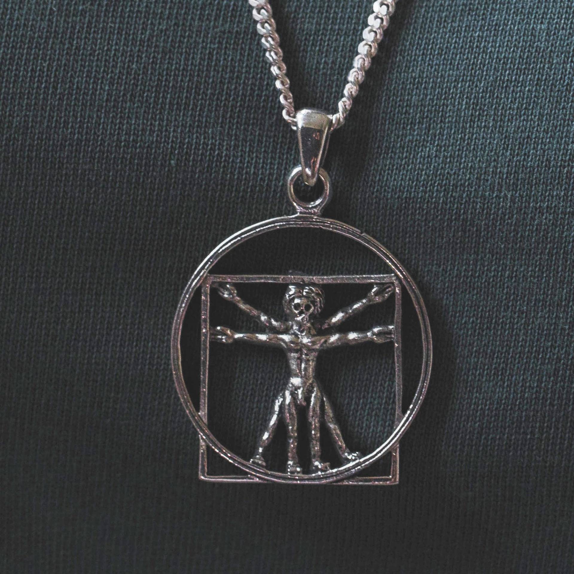 The Vitruvian Man Schädel Anhänger Halskette Für Unisex Aus Sterling Silber 925 Minimal Style von sixga