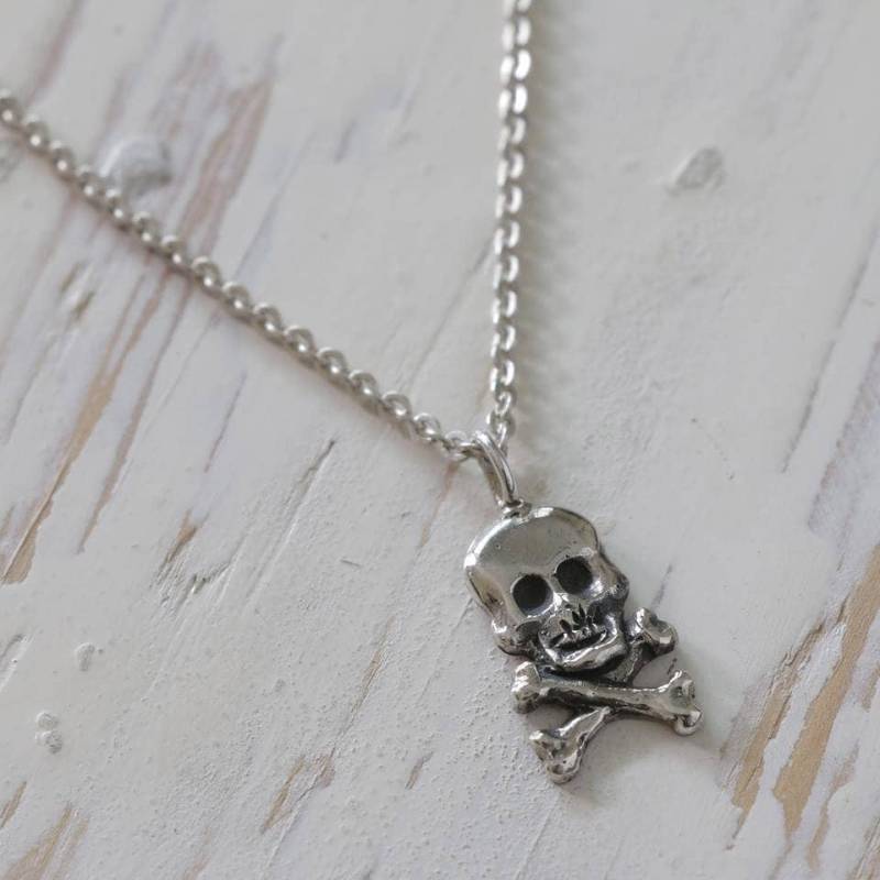 Totenkopf Crossbones Anhänger Halskette Für Unisex Aus Sterling Silber 925 Biker Style von sixga