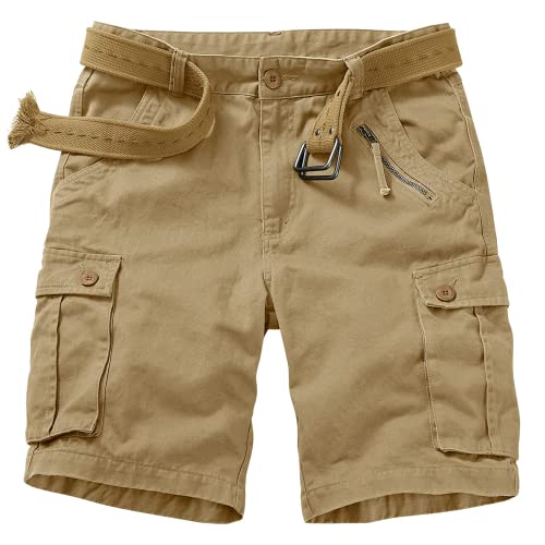 Damen Cargo Shorts Baumwolle Freizeit Kurze Hose Sport Multi Taschen Outdoor Wandershorts Atmungsaktiv Bermuda Shorts Arbeitsshorts Reißverschluss Relaxed-Fit Trekking Cargo Shorts Khaki Tag26-DE 30 von siyecaoo