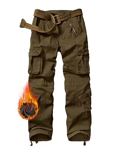 siyecaoo Damen Cargohose Winter Warm Fleece Gefüttert Baumwolle Wanderhose Multi Taschen Outdoorhose Workwear Reißverschluss Armee Militär Relaxed-Fit Trekkinghose Brown 12-Tag 42 von siyecaoo