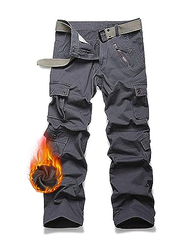 siyecaoo Damen Cargohose Winter Warm Fleece Gefüttert Baumwolle Wanderhose Multi Taschen Outdoorhose Workwear Reißverschluss Armee Militär Relaxed-Fit Trekkinghose Grey 12-Tag 42 von siyecaoo