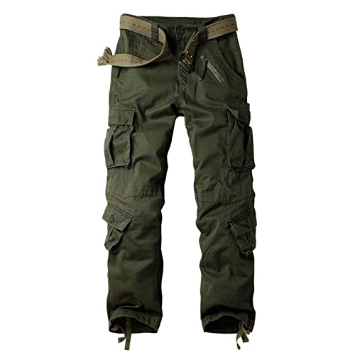 siyecaoo Herren Hosen Cargo Hose Multi Taschen Wanderhose Atmungsaktiv Outdoorhose Combat Tactical Hose Arbeitshose Reißverschluss Armee Militär Relaxed-Fit Trekkinghose Armeegrün 36 von siyecaoo