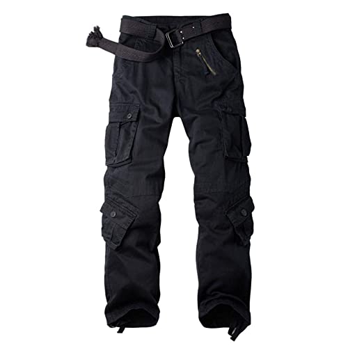 siyecaoo Herren Hosen Cargo Hose Multi Taschen Wanderhose Atmungsaktiv Outdoorhose Combat Tactical Hose Arbeitshose Reißverschluss Armee Militär Relaxed-Fit Trekkinghose, Schwarz, 36 von siyecaoo