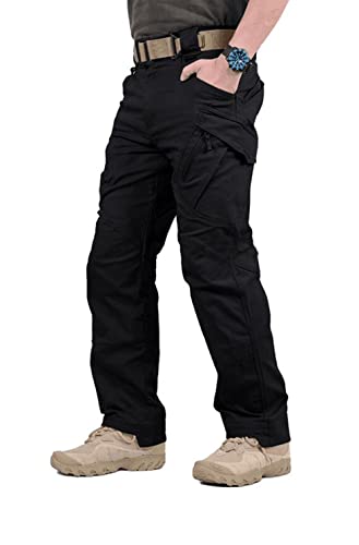 siyecaoo Herren Hosen Wanderhose Cargo Hose Stretch Arbeitshose Militär Tactical Hosen mit 9 Taschen Atmungsaktiv Leichte Outdoorhose Trekkinghose Cargohose Black 30-Tag M von siyecaoo