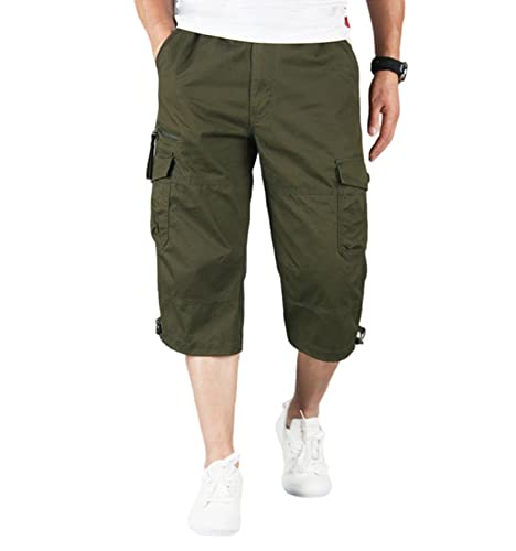 siyecaoo Herren Kurze Hose 3/4 Cargo Shorts Sommer Wandern Bermuda Kurz Hose Multi Taschen Atmungsaktiv Leichte Outdoor Shorts Arbeitsshorts Relaxed-Fit Trekking Cargo Shorts Armeegrün Tag 4XL-DE 38 von siyecaoo