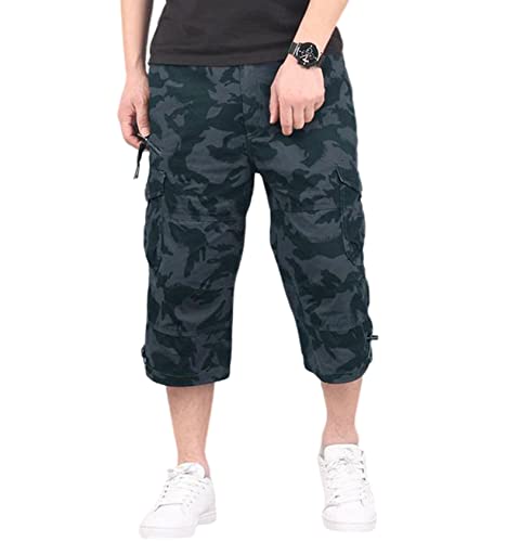 siyecaoo Herren Kurze Hose 3/4 Cargo Shorts Sommer Wandern Bermuda Kurz Hose Multi Taschen Atmungsaktiv Leichte Outdoor Shorts Arbeitsshorts Relaxed-Fit Trekking Cargo Shorts Black Camo Tag 4XL-DE 38 von siyecaoo