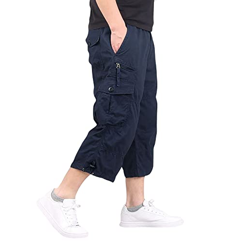 siyecaoo Herren Kurze Hose 3/4 Cargo Shorts Sommer Wandern Bermuda Kurz Hose Multi Taschen Atmungsaktiv Leichte Outdoor Shorts Arbeitsshorts Relaxed-Fit Trekking Cargo Shorts Dark Blue Tag 3XL-DE 36 von siyecaoo