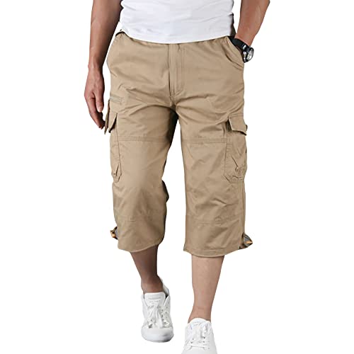 siyecaoo Herren Kurze Hose 3/4 Cargo Shorts Sommer Wandern Bermuda Kurz Hose Multi Taschen Atmungsaktiv Leichte Outdoor Shorts Arbeitsshorts Relaxed-Fit Trekking Cargo Shorts Khaki Tag 3XL-DE 36 von siyecaoo