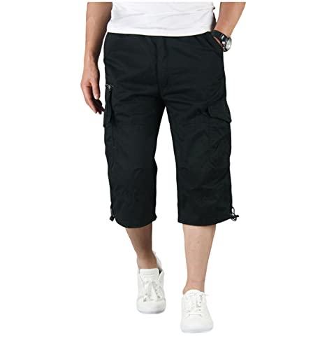 siyecaoo Herren Kurze Hose 3/4 Cargo Shorts Sommer Wandern Bermuda Kurz Hose Multi Taschen Atmungsaktiv Leichte Outdoor Shorts Arbeitsshorts Relaxed-Fit Trekking Cargo Shorts Schwarz Tag 4XL-DE 38 von siyecaoo