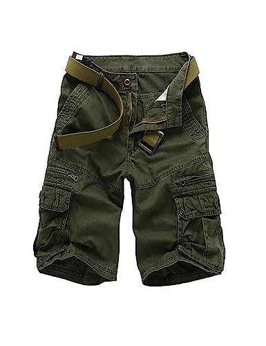 siyecaoo Herren Kurze Hosen Cargo Shorts Multi Taschen Wandershorts Sommer Atmungsaktiv Outdoor Bermuda Shorts Arbeitsshorts Reißverschluss Relaxed-Fit Trekking Cargo Shorts Army Green 29-Tag DE 29 von siyecaoo