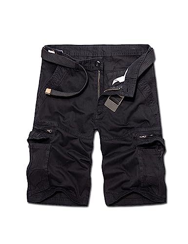 siyecaoo Herren Kurze Hosen Cargo Shorts Multi Taschen Wandershorts Sommer Atmungsaktiv Outdoor Bermuda Shorts Arbeitsshorts Reißverschluss Relaxed-Fit Trekking Cargo Shorts Black 30-Tag DE 32 von siyecaoo