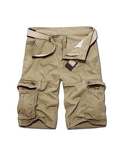 siyecaoo Herren Kurze Hosen Cargo Shorts Multi Taschen Wandershorts Sommer Atmungsaktiv Outdoor Bermuda Shorts Arbeitsshorts Reißverschluss Relaxed-Fit Trekking Cargo Shorts Khaki 29-Tag DE30 von siyecaoo