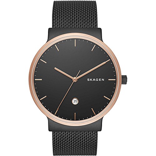 Skagen Herrenuhr Ancher, Dreizeigerwerk, 40mm Rose Gold Edelstahlgehäuse mit EdelstahlMeshArmband, SKW6296 von Skagen