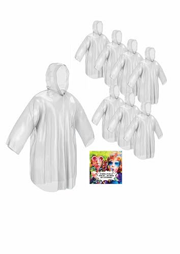 skapandi 8x Einweg Regenponcho mit Kapuze | Regencape | Regenjacke | Regenbekleidung | transparent & wasserdicht für Erwachsene und Kinder | Edition Karneval von skapandi